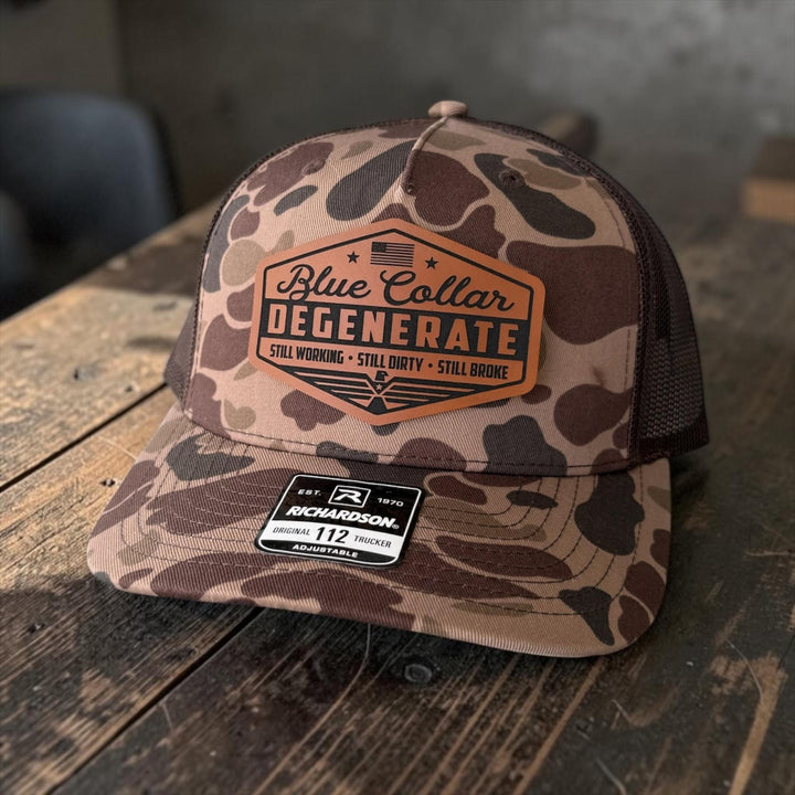 Blue Collar Degenerate Trucker Hat, Funny Snapback Cap, Still Working Still Dirty Still Broke