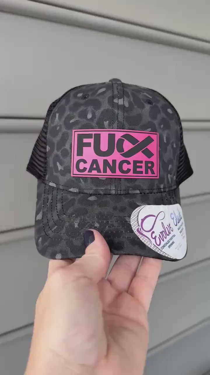Breast Cancer Leopard Women Hat, Pink Cancer Ribbon, F Cancer Hat, Cancer Trucker Hat, Fuck Cancer, Cancer Survivor Gift