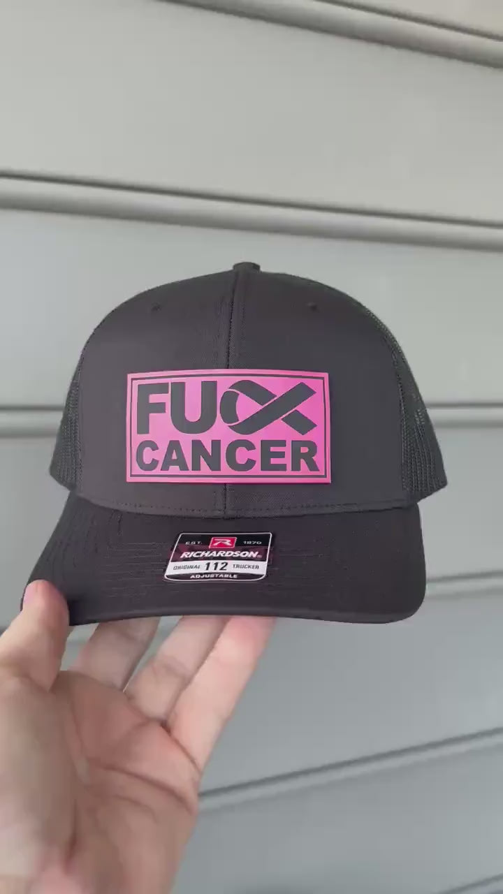 Pink Ribbon Breast Cancer Womens Ponytail Trucker Hat, Fuck Cancer Navy Baseball Cap, Survivor Gift