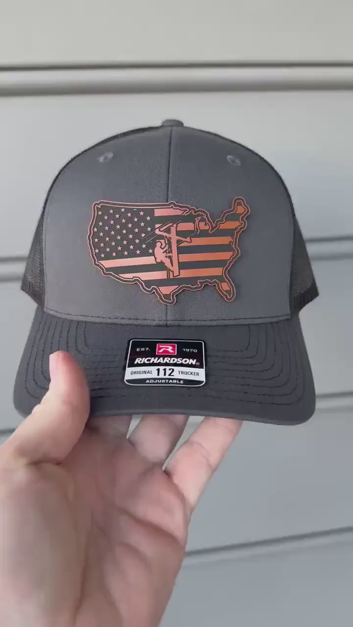 American Flag Trucker Hat for Lineman Birthday Gift, Journeyman Lineman Gifts For Dad